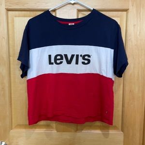 Levi red white blue slight crop t-shirt size S